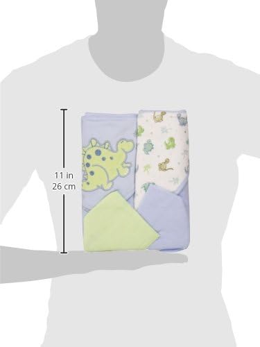 Spasilk Hooded Terry Bath Towel with Washcloths, Dino Blue, 2-Count
