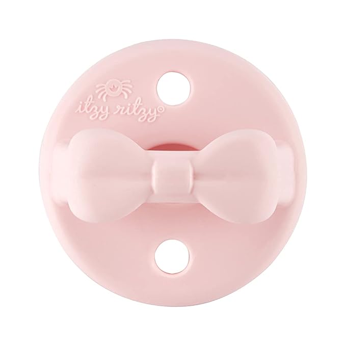 Itzy Ritzy Silicone Orthodontic Pacifiers - Itzy Soother Pacifiers with Collapsible Handle & Two Air Holes for Added Safety, Baby Pacifier For Ages 6-18 Months (Ballet Slipper & Primrose)