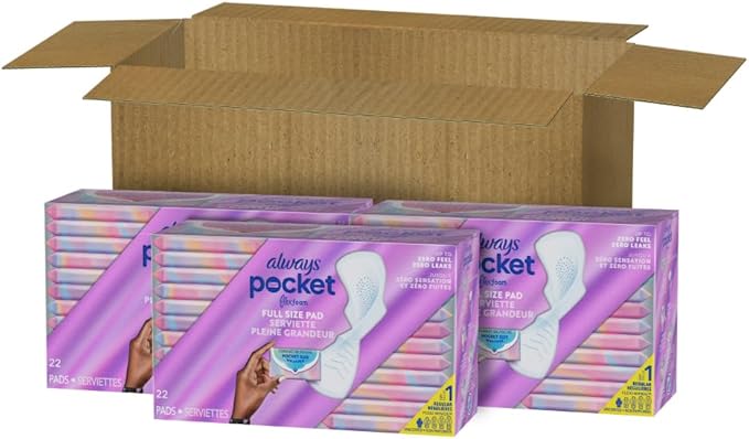 Always Pocket Feminine Pads with FlexFoam, Size 1, Regular, with Wings, Unscented, 66 Count (Pack of 2)