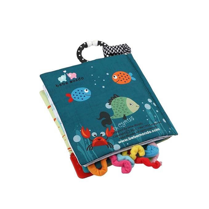 Fish Baby Books Toys,Touch and Feel Crinkle Cloth Books for Babies,Infant, Baby Toys 0-6-12 18 Months, Learning Education Soft Sensory Mirror Toy,Shower Gifts for Baby Boys Girls-Red Teether