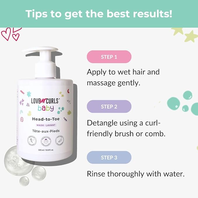 Love Ur Curls - LUCK Baby Head to Toe Wash, Gentle & Tear Free, Pediatrician Approved, Body Wash, and Ultra Mild Fragrance Free Mild Shampoo All in One, Vegan, 320 mL