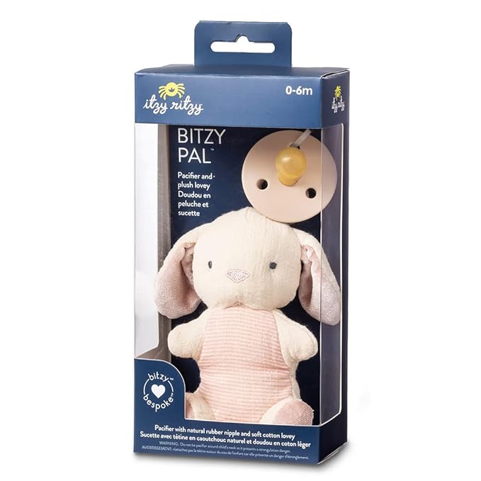 Itzy Ritzy Pacifier & Lovey Set - Natural Rubber Pacifier with Stuffed Animal Lovey - Detachable Plush Bunny Binky Holder & Coordinating Natural Rubber Binky, Ideal for Ages 0-6 Months (Bunny)