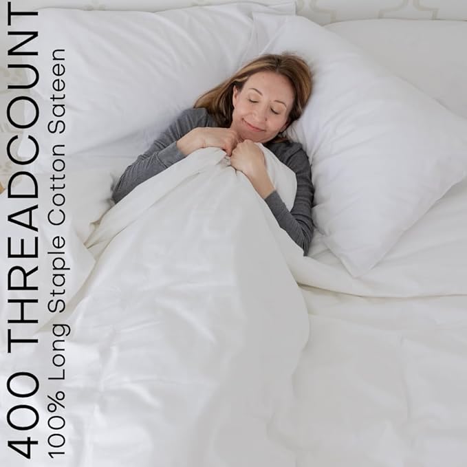 QuickZip Fitted Plus Spare Bundle: 1 Fitted Sheet (Base + Zip Sheet) & 1 Zip Sheet - Easy to Change, Won’t Pop Off - Soft Sateen 400 TC 100% Cotton - 15” Deep Pockets Twin Size Sheets – Dusty Blue