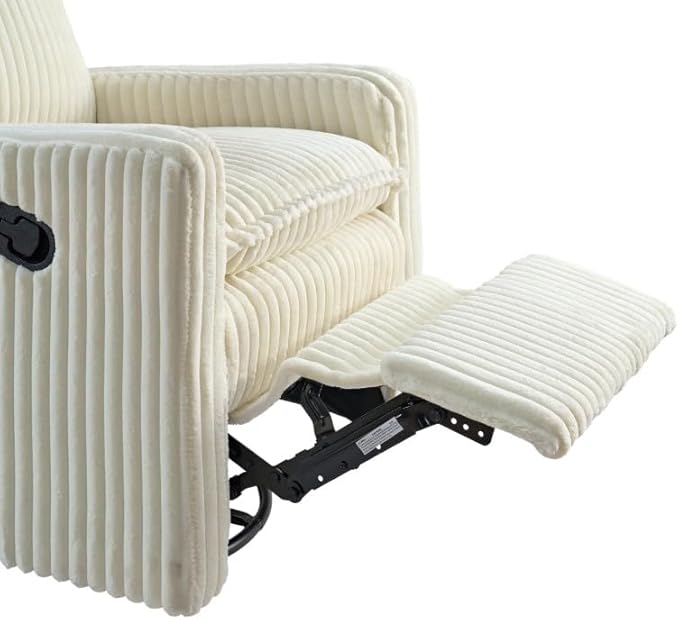 Oxford Baby Uptown Upholstered Swivel Glider and Recliner Nursery Chair - Corduroy, Pearl White