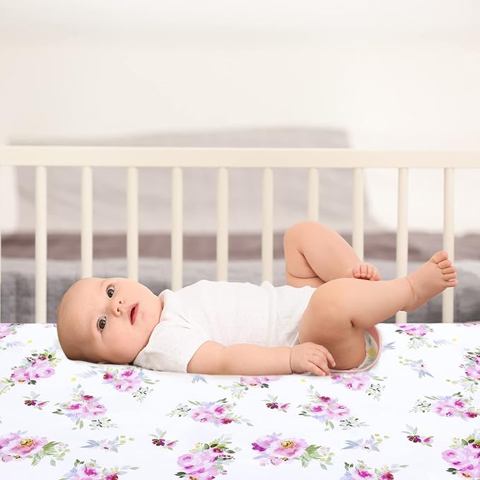 Pack and Play Sheets Girl, 2 Pack Mini Crib Sheets, Stretchy Playard Fitted Sheet, Compatible with Graco Pack n Play, Soft and Breathable Material, Floral