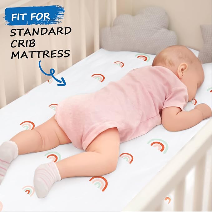 Crib Sheets Boy Girl, 2 Pack Baby Crib Sheets for Standard Crib Mattress & Toddler Bed Mattress, Snug Fit Breathable Soft Fitted Crib Sheet, Rainbow