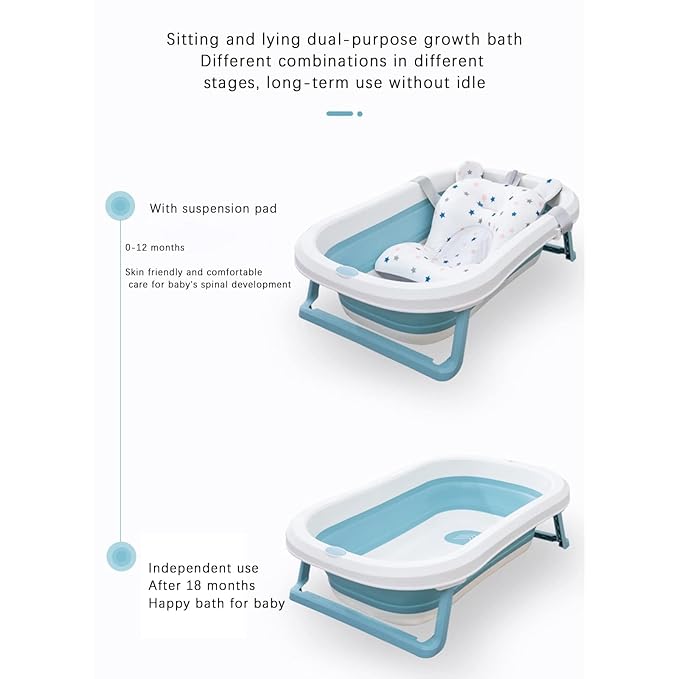 Baby Bath Cushion Pad Newborn Bathtub Mat Infant Bath Supporter Net Baby Bathtub Pillow Non-Slip Floating Bathing Tub Seat (Light Blue Star, 28cm*43cm*26cm)