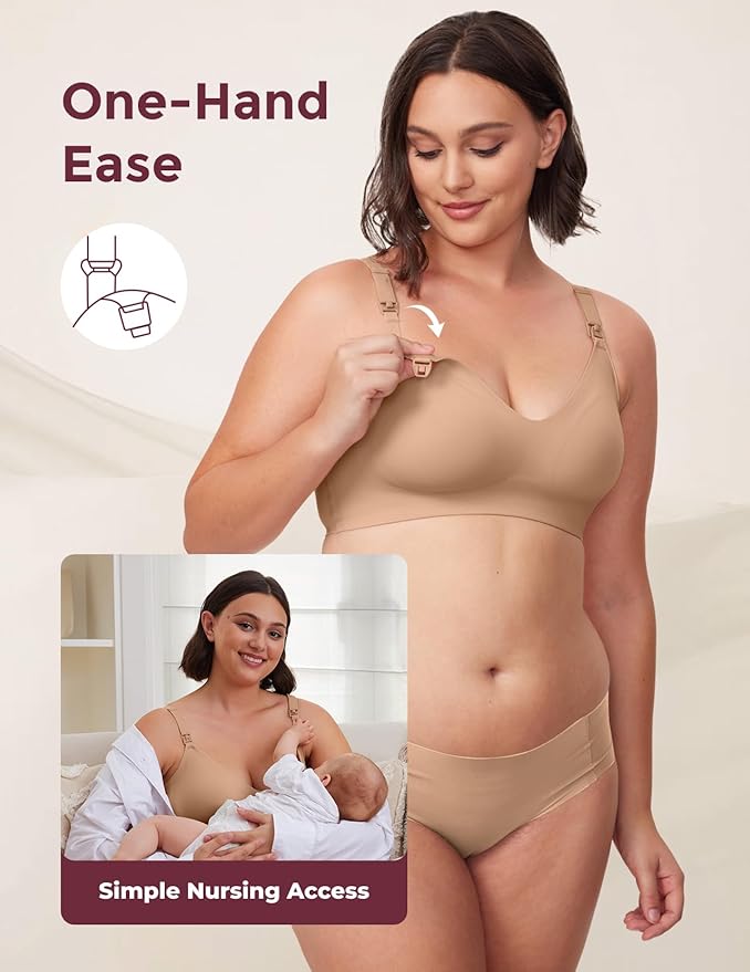 Momcozy Nursing Bras for Breastfeeding, YN21 Seamless Ultra Comfort Maternity Bra, Natural Shape, Pregnancy Sleep Bralette