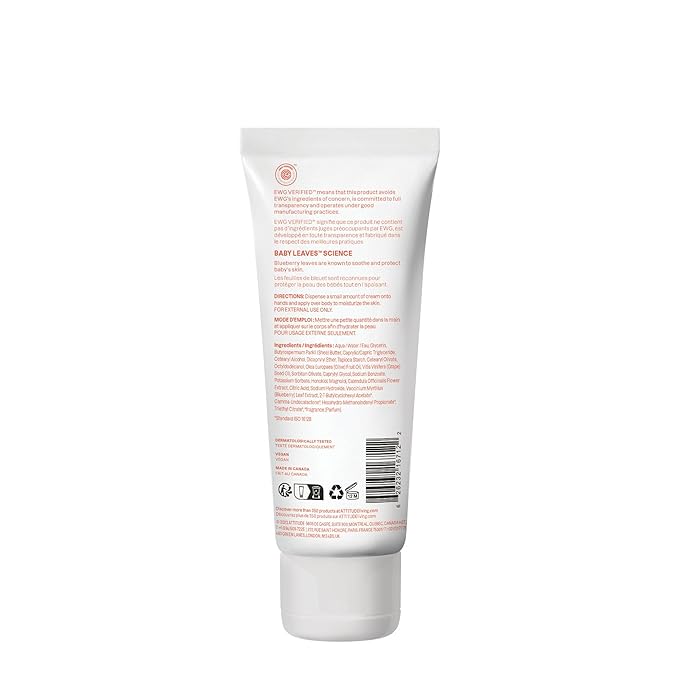 ATTITUDE Body Cream for Baby, EWG Verified, Made with Naturally Derived Ingredients, Vegan, Pear Nectar, 6.7 Fl Oz
