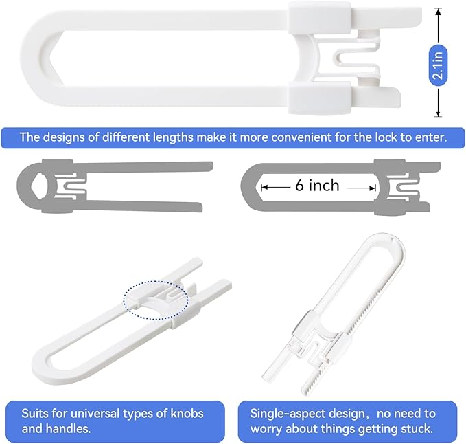 8 Pack Baby Sliding Cabinet Locks - Safeasy Adjustable U Shaped Child Safety Locks,Childproof Latches for Kitchen Bathroom Storage Cupboards Doors, Handles and Knobs (white, 8)