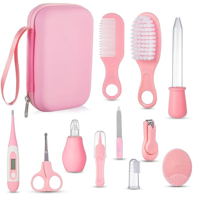 Baby Grooming and Health Kit, Lictin Nursery Care Kit, Newborn Safety Health Care Set with Hair Brush,Comb,Nail Clippers and More for Newborn Infant Toddlers Baby Girls, Pink