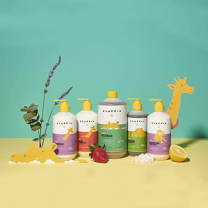 Alaffia Babies and Kids Shampoo & Body Wash (16oz) and Body Lotion (16oz) - Gentle Everyday Bath Essentials for Delicate Skin/Hair- Paraben & Sulfate Free - Natural Plant-Based Lemon Lavender Scent