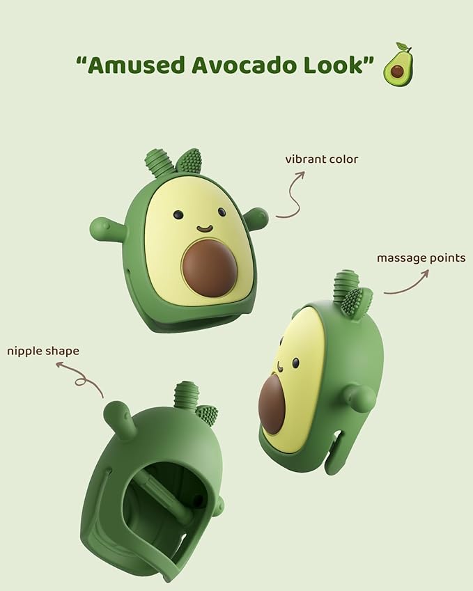 ChooKaChoo Baby Teething Toy Silicone Avocado Teething Mitten for Babies Over 3 Months Anti Dropping Wrist Hand Teethers Baby Chew Toys for Sucking Needs, BPA Free (Patent Pending)
