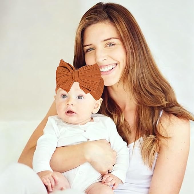 Baby Bows Headbands Soft Nylon Handmade Hair Accessories for Newborn Infant Toddler Kids (3 Mixed Brown, Large)