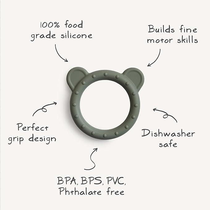 mushie Silicone Baby Teether Toy | Bear (Dried Thyme)