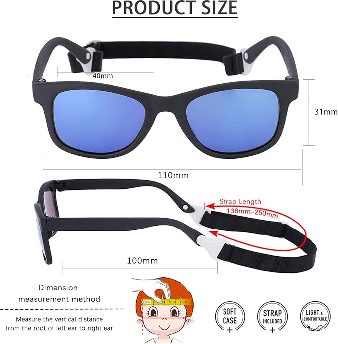 MAXJULI Baby Infant Sunglasses Safe, Soft, With Adjustable Strap 0-24 Months BPA Free 7002
