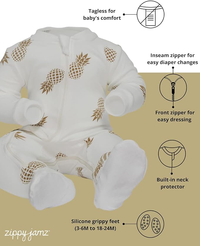 zippyjamz – Zipper Organic Sleeper Footed Onesies Sleeper Baby Pajamas with Inseam Zipper