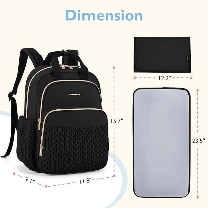 mommore Diaper Bag Backpack, Stylish Travel Baby Bag with Insulated Pockets, Changing Pad and Stroller Straps for Toddler (L-Pink, Large-27L)