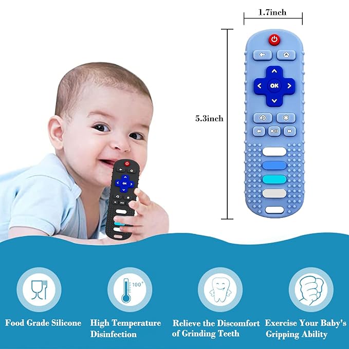Baby Teether Toy,TV Remote Control Shape Teething Relief Chew Toy for Infants 3-24 Months, BPA Free, Pink