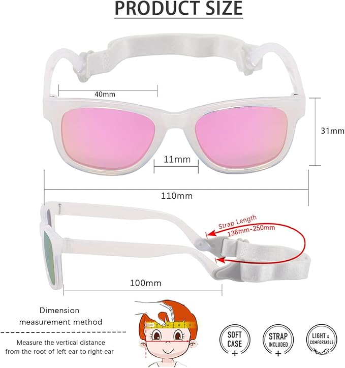 MAXJULI Baby Infant Sunglasses Safe, Soft, With Adjustable Strap 0-24 Months BPA Free 7002