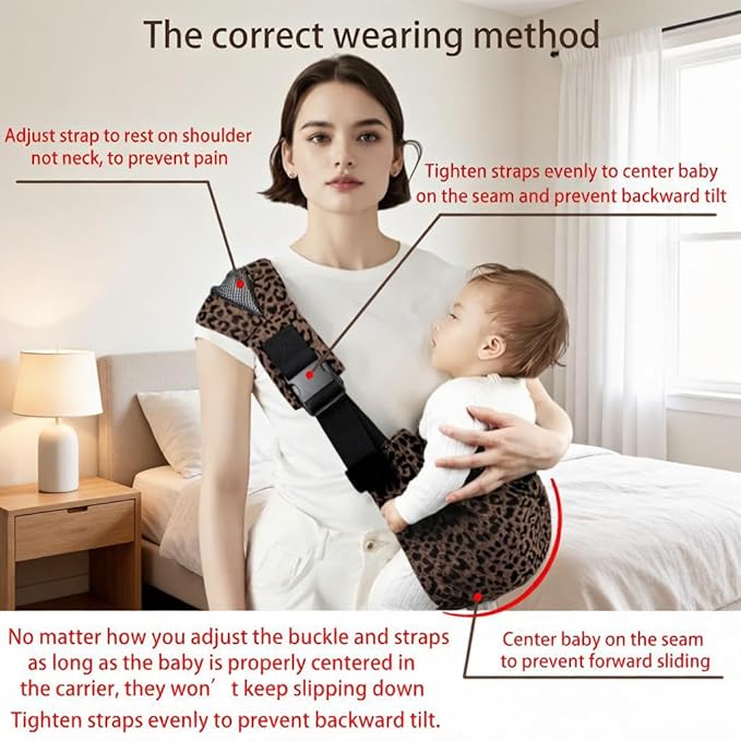 Baby Sling Carrier Adjustable Baby Sling 2025 Upgraded Toddler Sling Comfortable Baby Wrap Carriers Ergonomic-Designed, Travel Friendly Carrying 10-45 LbsLeopard
