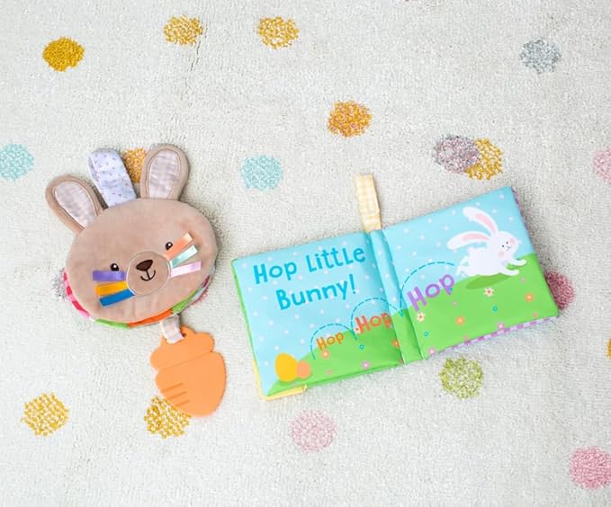 Magic Years Soft, Crinkle Activity Book with Teether and Travel Strap for Baby, 6 inches, Brown Bunny