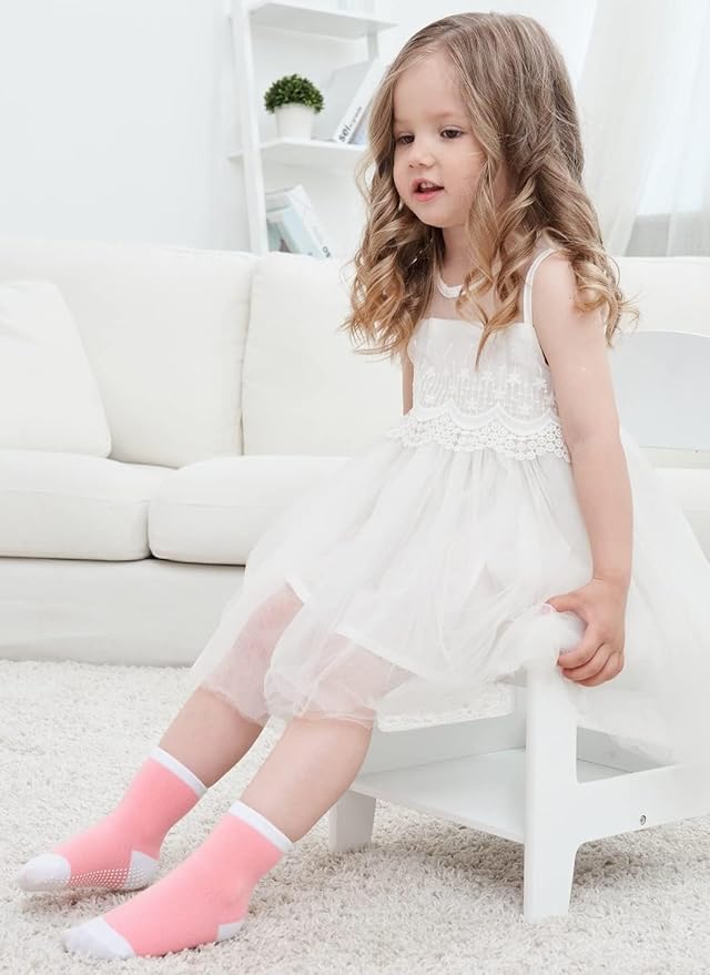 ZAPLES Baby Non Slip Grip Crew Socks with Anti Skid Soles for Infants Toddlers Kids Boys Girls