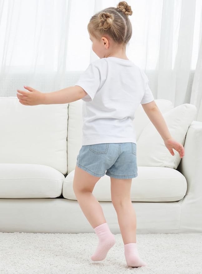 ZAPLES Baby Non Slip Grip Crew Socks with Anti Skid Soles for Infants Toddlers Kids Boys Girls