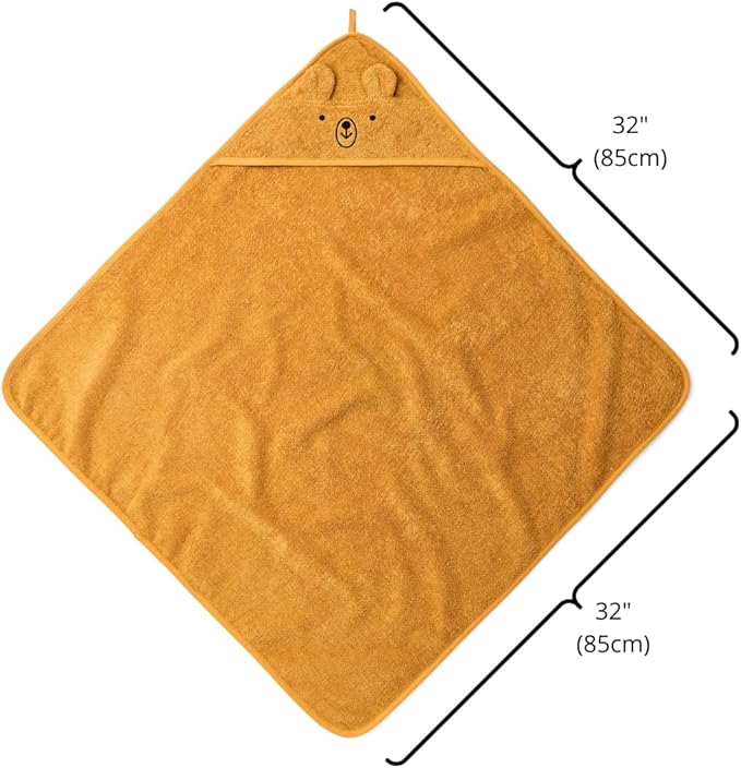 Baby Hooded Towel – Organic Cotton Baby Bath Towels – Baby Towels, Baby Bath Towels for Baby Boy, Baby Girl, 32" x 32" Super-Soft and Absorbent Baby Towels for Newborn (Bear - Autumn Yellow)