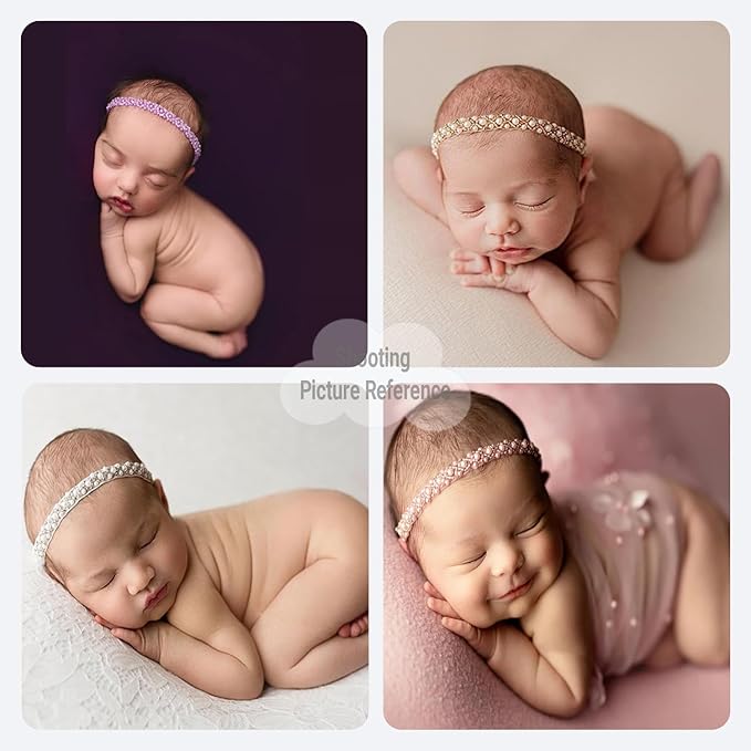 Zeroest Newborn Photography Props Baby Girl Photoshoots Pearl Headbands Infant Girl Photo Posing Beaded Headband Prop (Gold, One Size)
