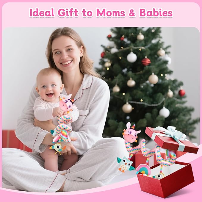 Car Seat Toys for Infants 0-6 months, Spiral Hanging Crib Stroller Activity Toys with Rattles, Baby Car Seat Accessories Toy for Developing Sensory & Motor Skills, Ideal Gift for Newborn Infant