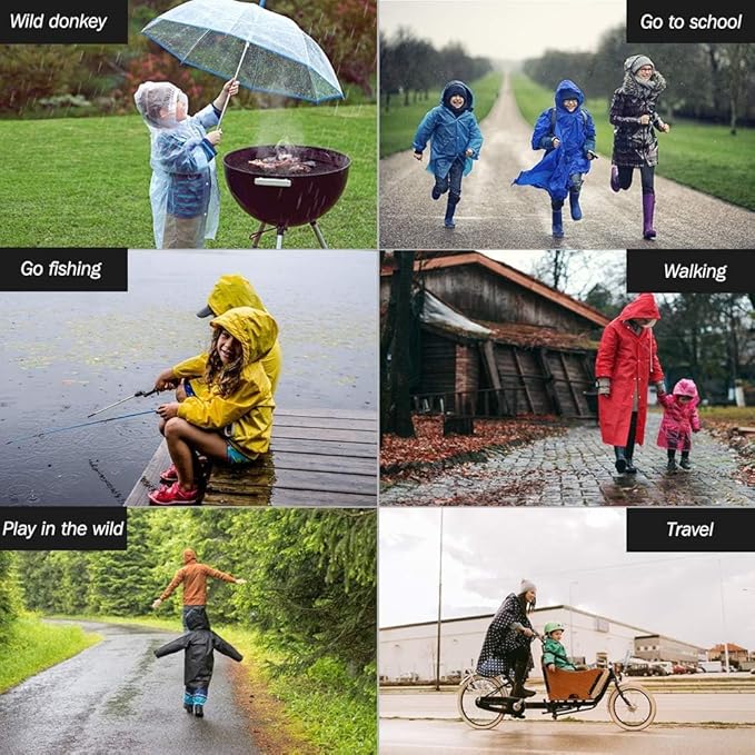 Rain Poncho for Kids (2 Pack), Reusable EVA Children Raincoat Ponchos Rain Jacket with Hood for 6-14 Girls Boys