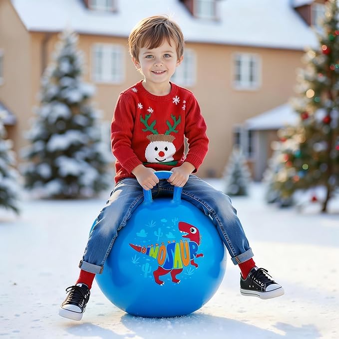 ZOOJOY Hopper Ball for Kids18In Bouncy Balls with Handle, Blue Dinosaur Indoor Outdoor Todder Toys Active PlayToys for 3 4 5 6 7 8 Yr Old, Balance Hopping Toys Gifts for Little Boys Girls