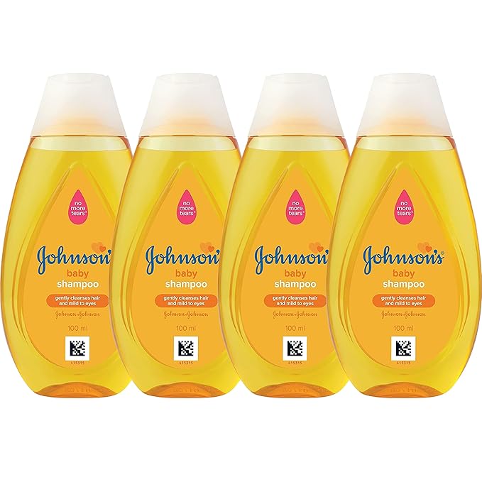 Johnson's Baby Travel Shampoo, 4 Pack 3.38 Oz. Tear-Free, Mild and Gentle Scalp and Hair Cleanser for Babies, Toddlers, Kids - Free of Parabens, Phthalates, Sulfates and Dyes