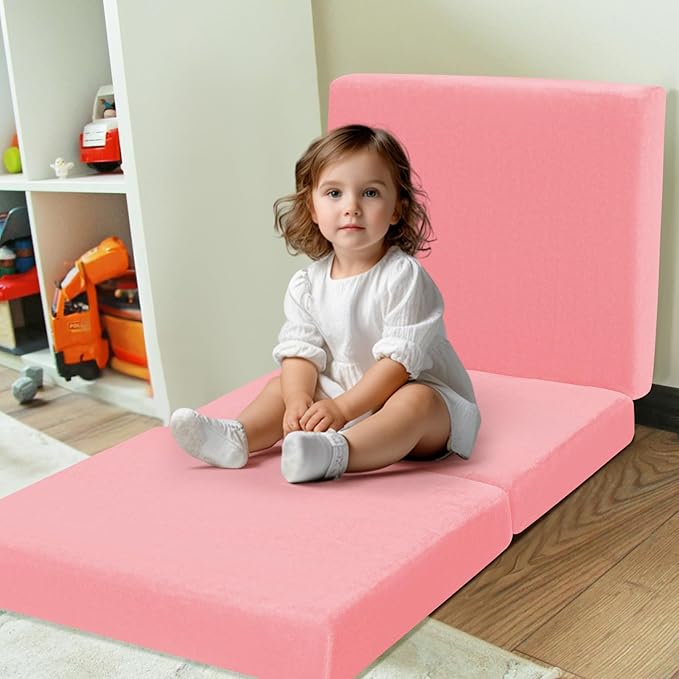 MeMoreCool Foldable Floor Mattress Kids Trifold Mat, Kids Folding Mattress Portable Futon, 57x22 Inch Pink