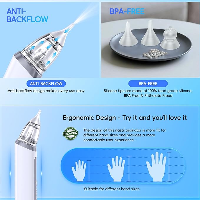 Nasal Aspirator for Baby, Electric Nose Sucker for Baby & Toddler, Congestion Relief with 3 Levels Suction,Soothing Light & Nursery Rhymes (Large A)