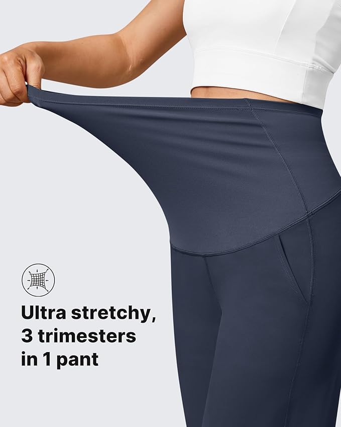 G4Free Maternity Pants Over The Belly Yoga Dress Work Pregnancy Pants Stretchy Lounge Wide Leg Trousers with Pockets
