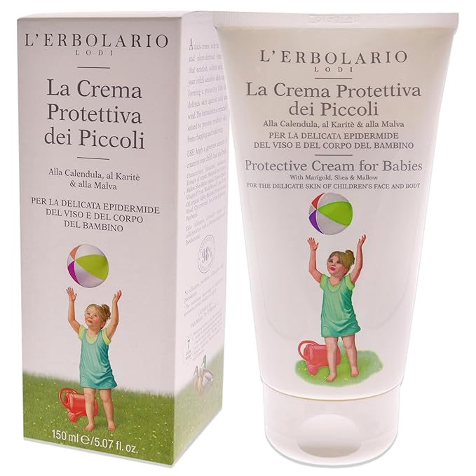 L'Erbolario Protective Cream For Babies - Rich In Vitamins And Plant-Derived Emollients - With Marigold, Shea And Mallow - Nourish, Soften And Keep Your Child’s Sensitive Skin Supple - 5.07 Oz