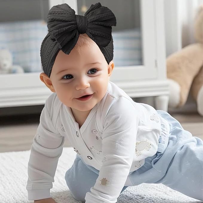 Baby Bows Headbands Soft Nylon Handmade Hair Accessories for Newborn Infant Toddler Kids (6 Mixed White, Large)