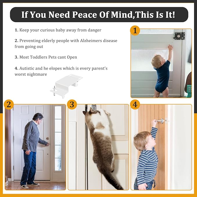 Child Safety Door Top Lock, TAMIDN Top Door Locks for Kids Safety Made of Durable Metal, Adjustable Child Locks for Door, Door lock kid proof for Childproofing Interior-Exterior Doors