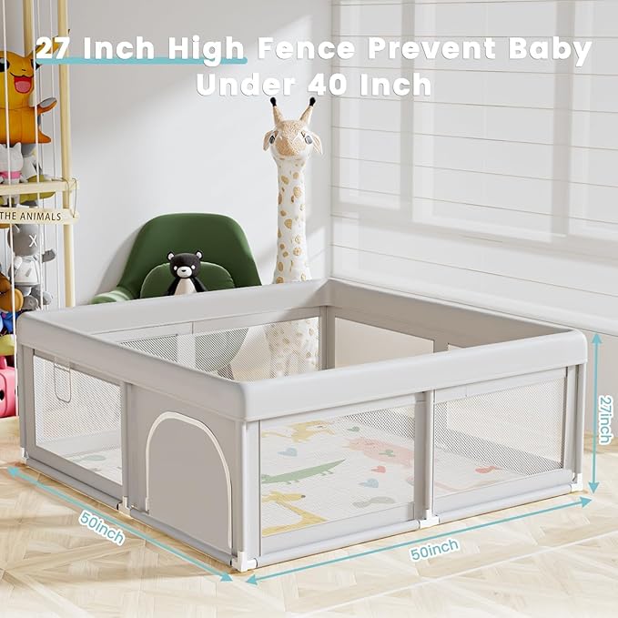 Baby Playpen with Mat and Ocean Balls Small Playpen for Babies and Toddlers 50 x 50 inch Baby Fence Playards