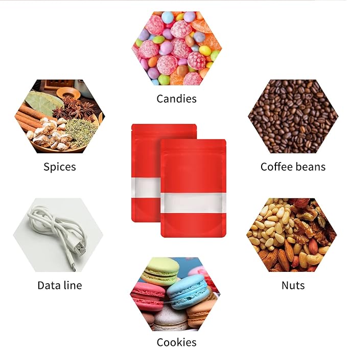 100 Pieces Smell Proof Mylar Bags, Resealable Food Storage Bags with Clear Window, Foil Pouch Stand-up Bags for Food Self Sealing Storage Supplies (Red, 4 x 6 Inch)