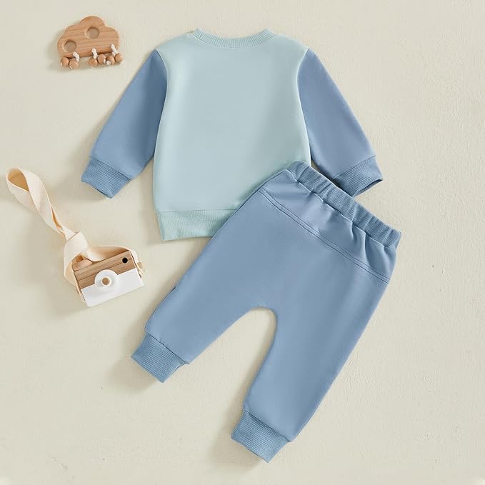 MoZiKQin Baby Boy Fall Clothes Letter Print Crewneck Sweatshirt Top Elastic Pants Set Infant Toddler Winter Outfits