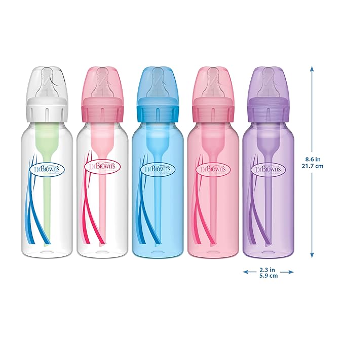 Dr. Brown's Natural Flow Anti-Colic Options+ Narrow Baby Bottle, 8 oz/250 mL, with Level 1 Slow Flow Nipples, 0m+, 24 Pack