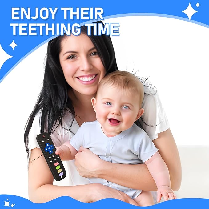 Teething Toys for Baby 3 6 12 18 Months, TV Remote Control Shaped Baby Teether Toys Chew Toys, Food Grade Silicone Teething Toys for Infants, BPA Free, for Baby Gum Relief