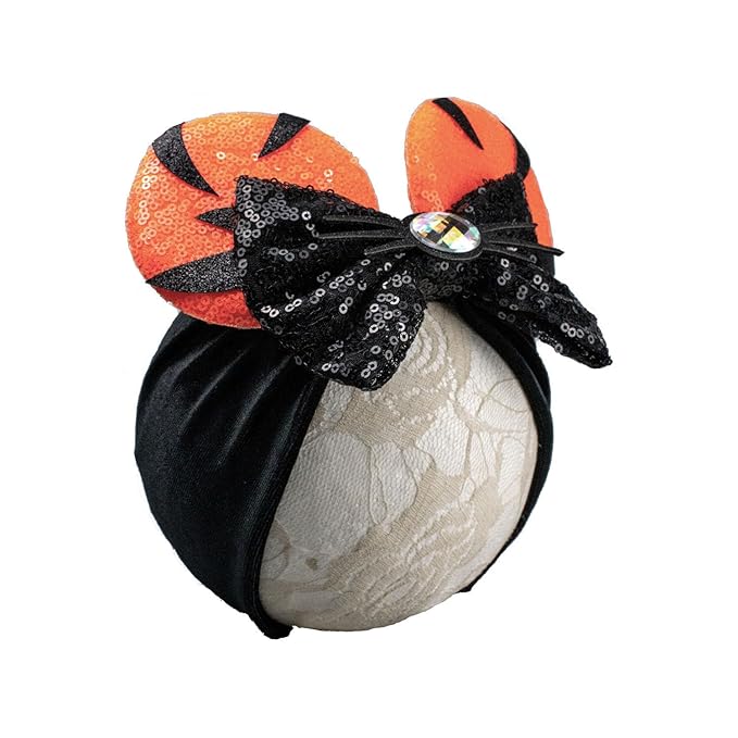 JIAHANG Baby Girl Halloween Mouse Ears Turban Headwrap with Sequin Bows, Wide Velvet Hairband, Hair Bow Headband for Newborn Toddler, Kids, Party Supplies