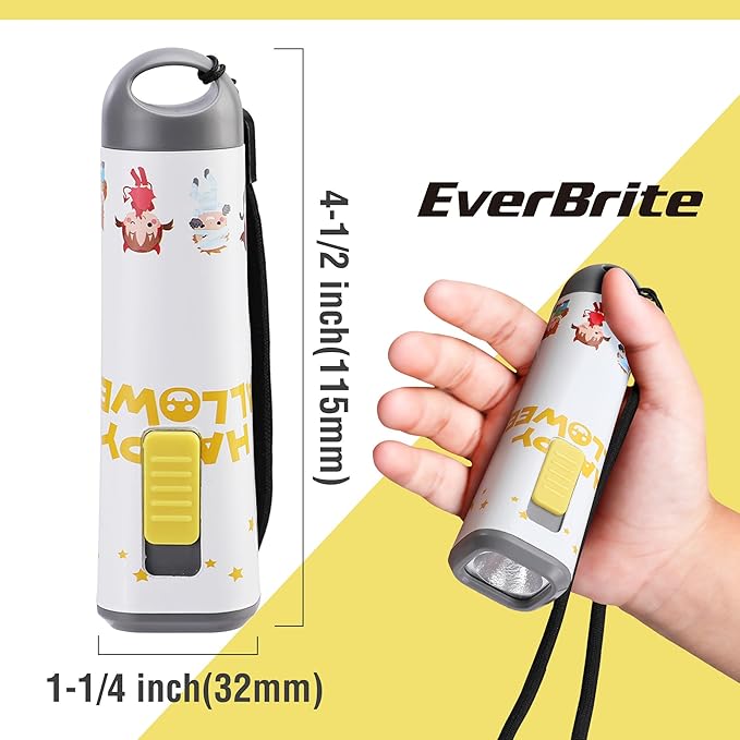 EverBrite Halloween Flashlights Halloween Gifts, Small LED Flash Light Handheld Torch with Lanyard 3AAA Battery Included, 1 Pack-White