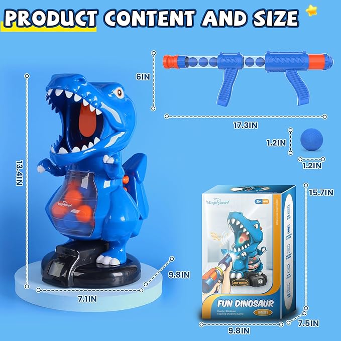 EagleStone T-Rex Dinosaur Shooting Toys for 6 7 8 Year Old Boys, Electronic Shooting Target Game with Air Pump Gun, 24 Balls, Foam Blaster Boy Toys Age 6-8 8-10, Christmas Birthday Gifts for Kids