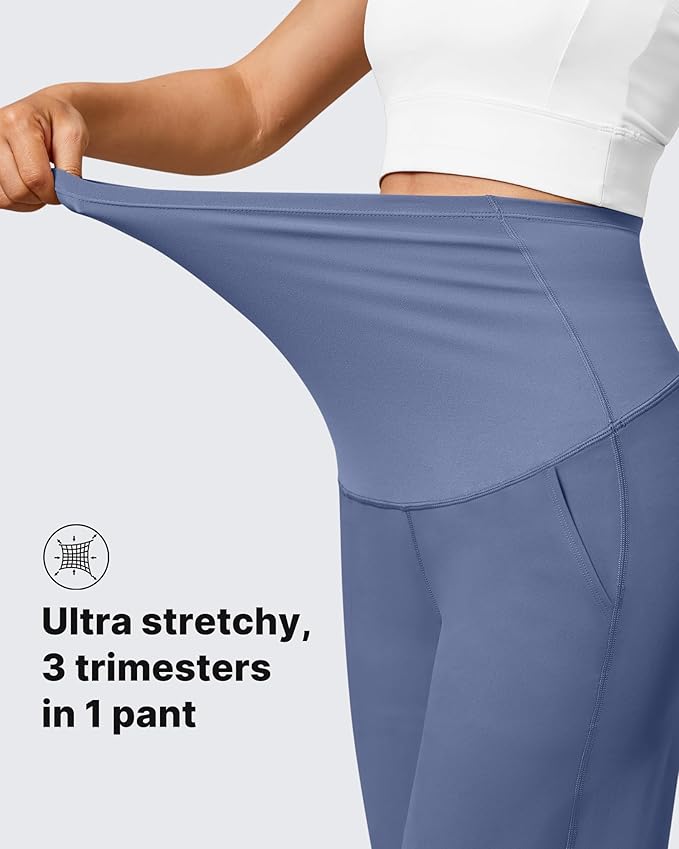 G4Free Maternity Pants Over The Belly Yoga Dress Work Pregnancy Pants Stretchy Lounge Wide Leg Trousers with Pockets