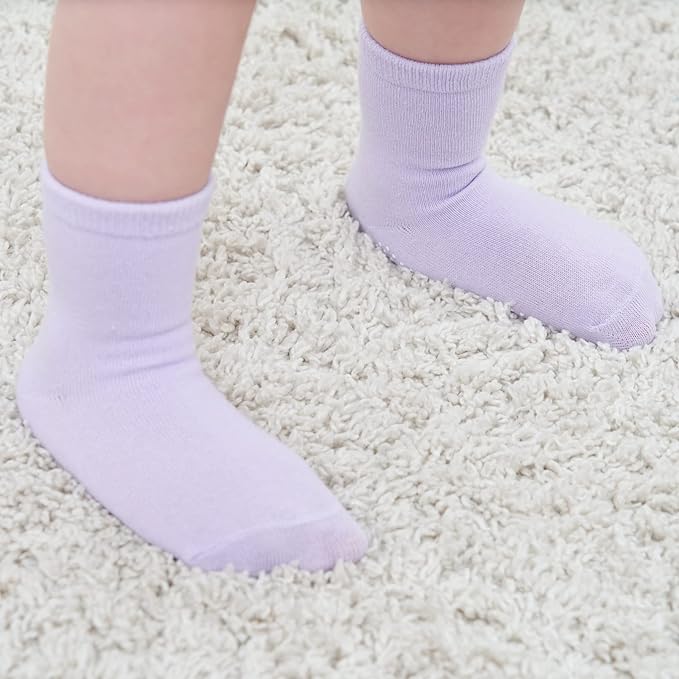 ZAPLES Baby Non Slip Grip Crew Socks with Anti Skid Soles for Infants Toddlers Kids Boys Girls
